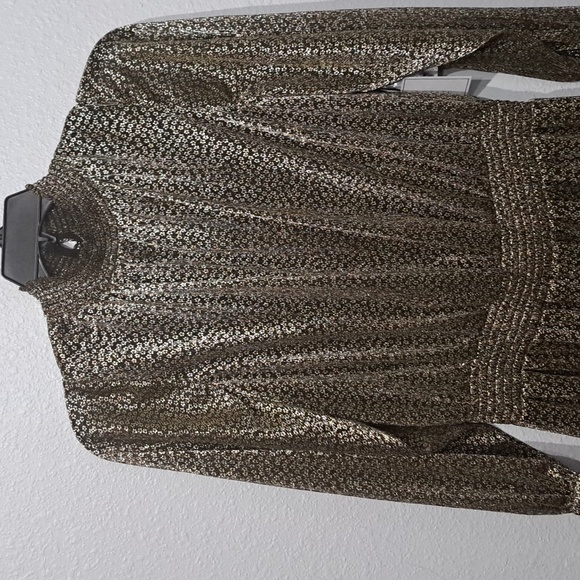 Plus Size Long Sleeve Mock Neck Smocked Waist Tiered Metallic Dress - Picture 6 of 10